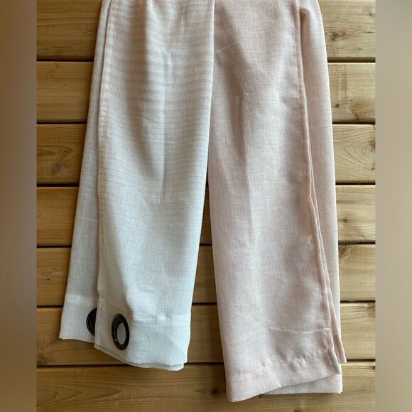 Lux Decor Dusty Pink Half Striped Solid Bottom Grommet Curtain Set - Picture 2 of 8